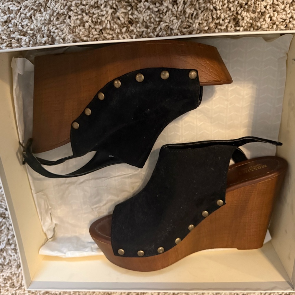 Moschino Black and Brown Wedge Sandals with Gold Studs